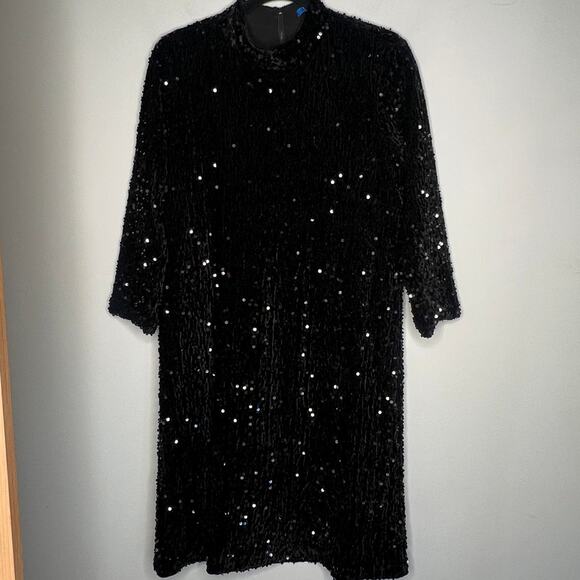 J. McLaughlin Black Velvet Sequin Shift Leeza Mini Dress Size Medium - Picture 3 of 12